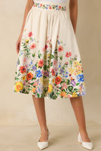 Women's A Beautiful Arrangement Ivory Multi Floral Cotton Midi Skirt | 98% Cotton & 2% Spandex Contrast: 98% Cotton & 2% 2