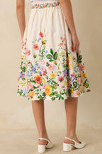 Women's A Beautiful Arrangement Ivory Multi Floral Cotton Midi Skirt | 98% Cotton & 2% Spandex Contrast: 98% Cotton & 2% 4