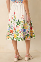 Women's A Beautiful Arrangement Ivory Multi Floral Cotton Midi Skirt | 98% Cotton & 2% Spandex Contrast: 98% Cotton & 2% 7