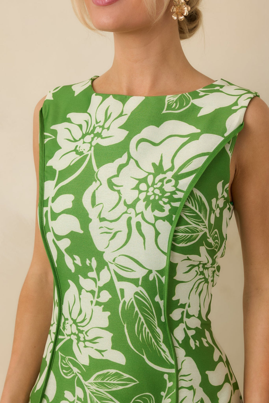 Women's A Beautiful Becoming Green Floral Print Sleeveless Midi Dress | 100% Polyester 2