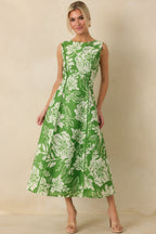 Women's A Beautiful Becoming Green Floral Print Sleeveless Midi Dress | 100% Polyester 6