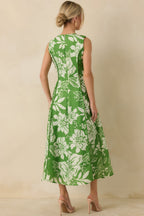 Women's A Beautiful Becoming Green Floral Print Sleeveless Midi Dress | 100% Polyester 7
