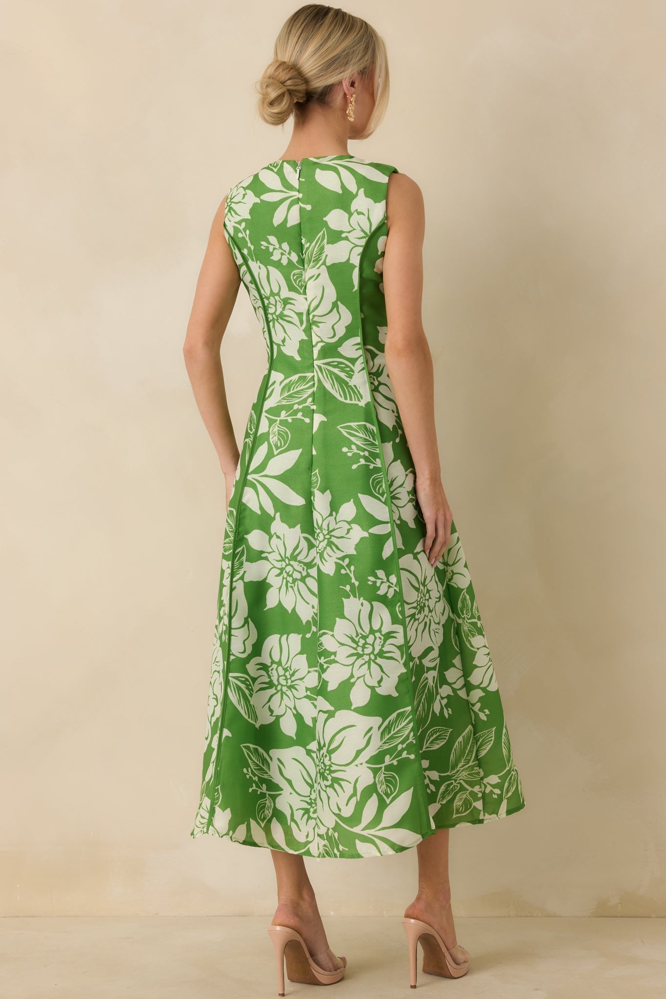 Women's A Beautiful Becoming Green Floral Print Sleeveless Midi Dress | 100% Polyester 7