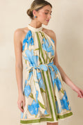 Women's A Moment Like This Blue Multi Floral Cotton Halter Mini Dress | 100% Cotton 0