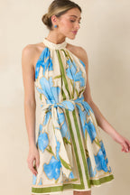 Women's A Moment Like This Blue Multi Floral Cotton Halter Mini Dress | 100% Cotton 0