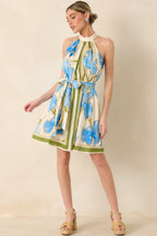 Women's A Moment Like This Blue Multi Floral Cotton Halter Mini Dress | 100% Cotton 1