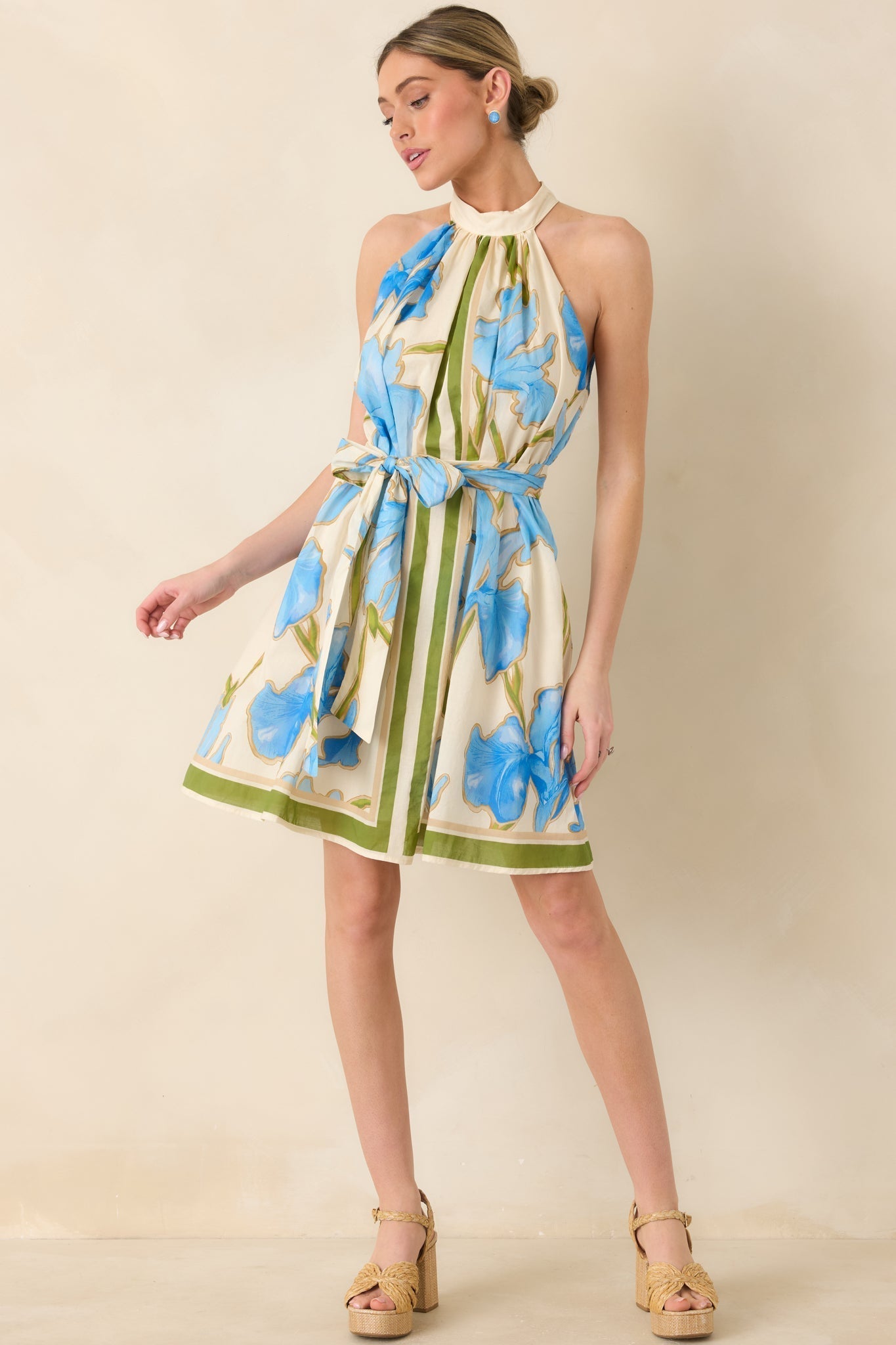 Women's A Moment Like This Blue Multi Floral Cotton Halter Mini Dress | 100% Cotton 1