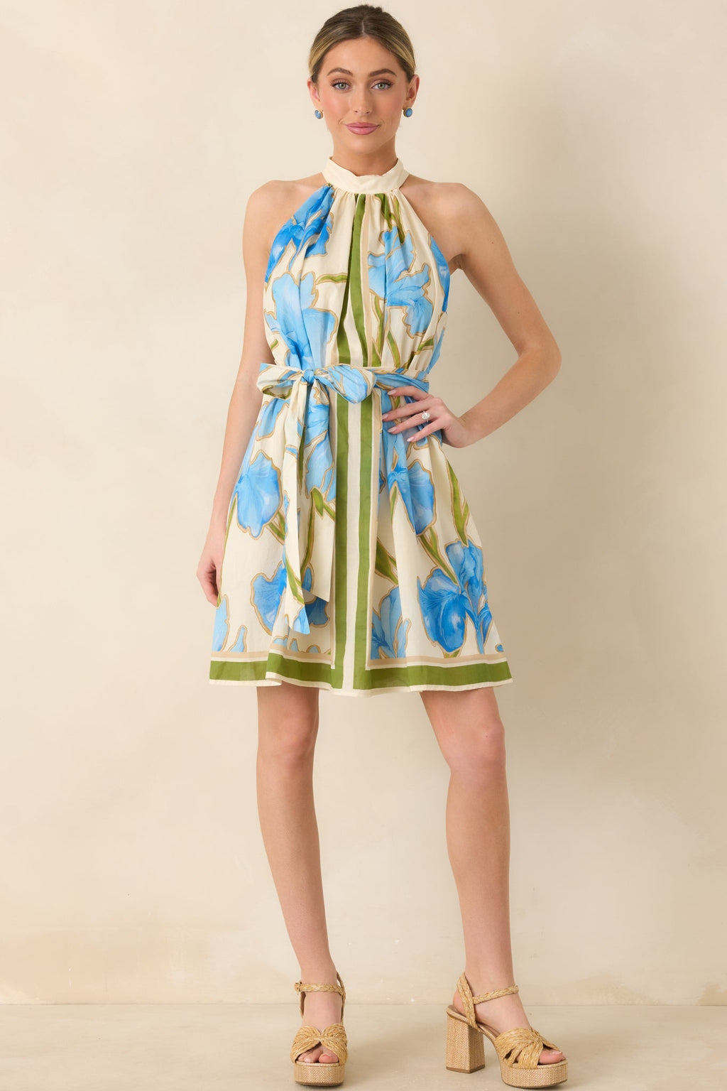 Women's A Moment Like This Blue Multi Floral Cotton Halter Mini Dress | 100% Cotton 2