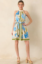 Women's A Moment Like This Blue Multi Floral Cotton Halter Mini Dress | 100% Cotton 2