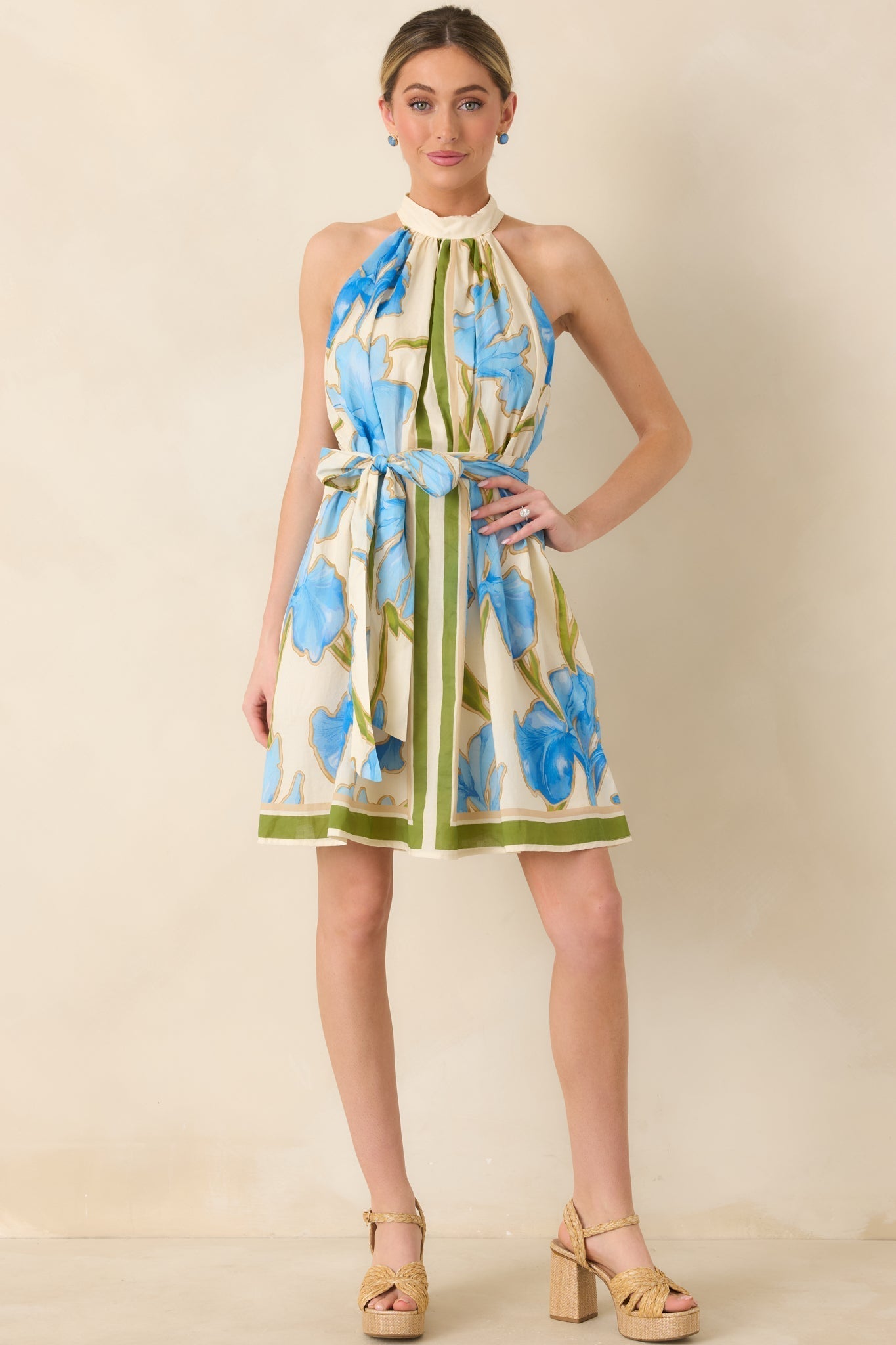 Women's A Moment Like This Blue Multi Floral Cotton Halter Mini Dress | 100% Cotton 2