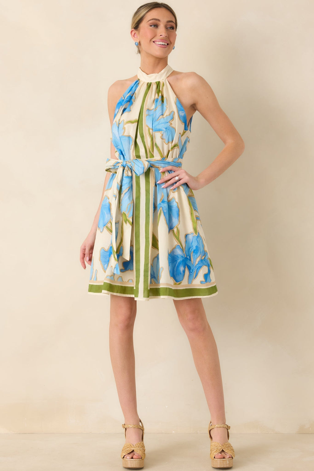 Women's A Moment Like This Blue Multi Floral Cotton Halter Mini Dress | 100% Cotton 3