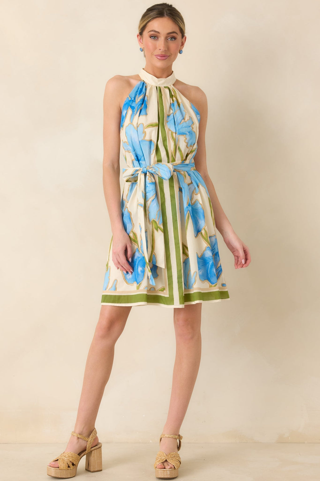 Women's A Moment Like This Blue Multi Floral Cotton Halter Mini Dress | 100% Cotton 5