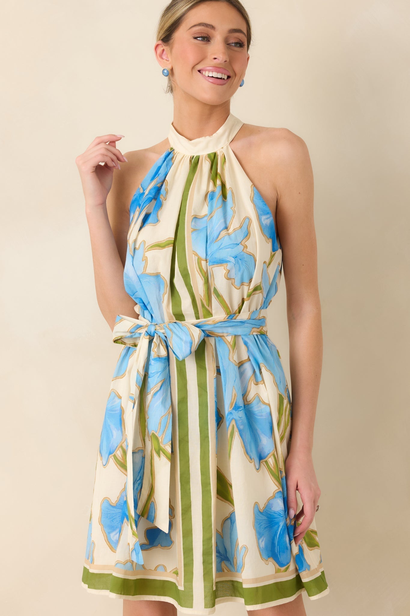 Women's A Moment Like This Blue Multi Floral Cotton Halter Mini Dress | 100% Cotton 6