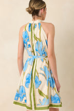 Women's A Moment Like This Blue Multi Floral Cotton Halter Mini Dress | 100% Cotton 7