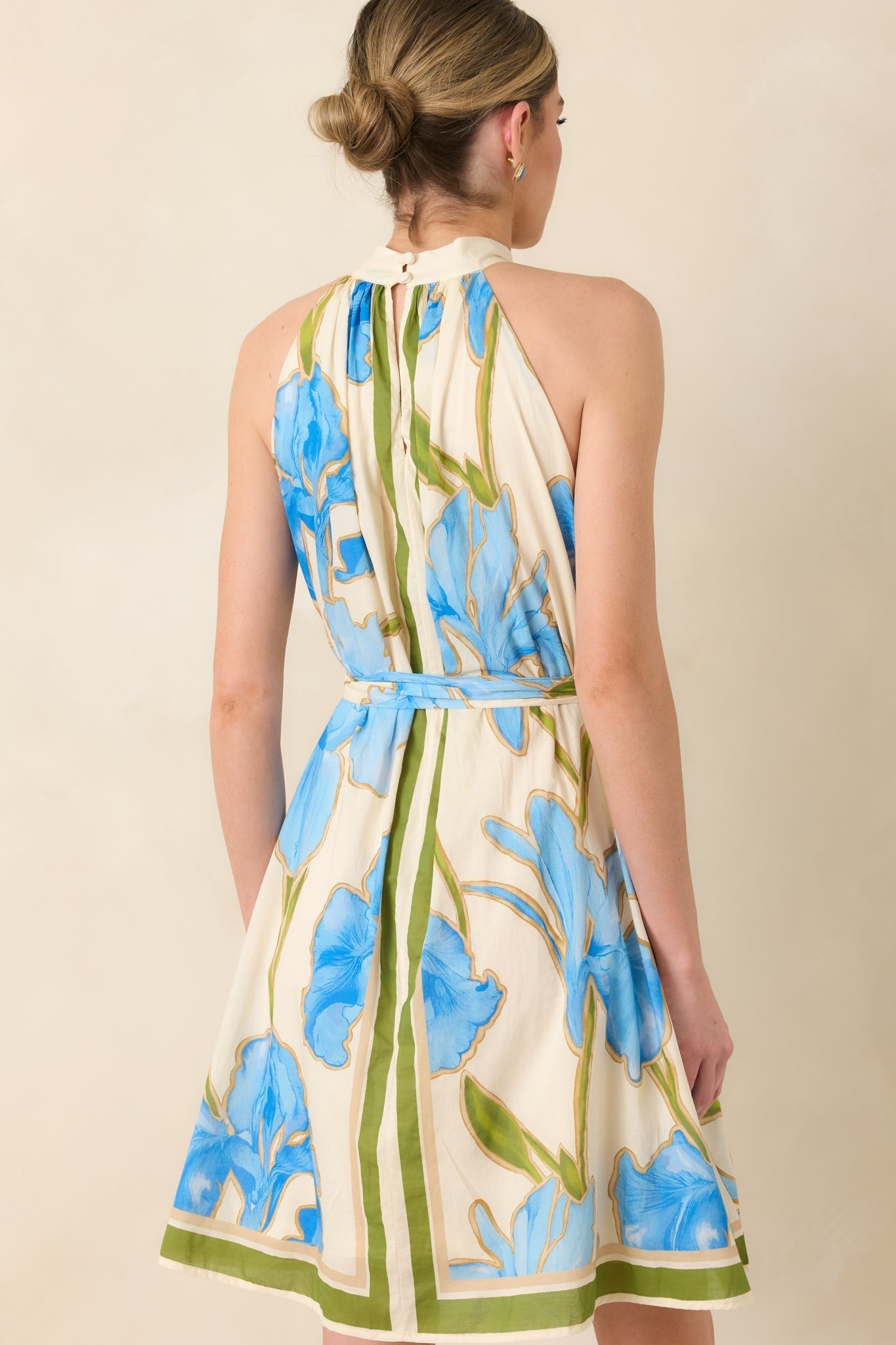 Women's A Moment Like This Blue Multi Floral Cotton Halter Mini Dress | 100% Cotton 7