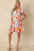Women's A Place in The Sun Orange & Pink Multi Cotton V-Neck Mini Dress | 100% Cotton 5