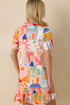 Women's A Place in The Sun Orange & Pink Multi Cotton V-Neck Mini Dress | 100% Cotton 7