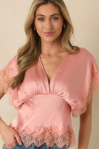 Women's A Serendipitous Moment Blush Pink Trim V-Neck Blouse | 100% Polyester 6