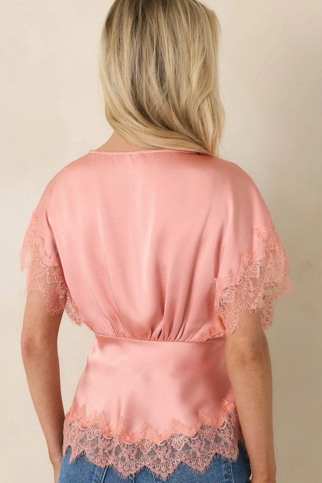 Women's A Serendipitous Moment Blush Pink Trim V-Neck Blouse | 100% Polyester 7