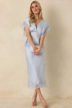 Women's A Serendipitous Moment Powder Blue Lace Trim V-Neck Blouse | 100% Polyester 4
