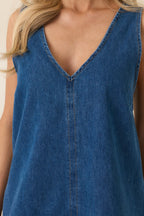 Women's A Subtle Statement Medium Wash Cotton Denim Mini Dress | 90% Cotton & 10% Polyester 1