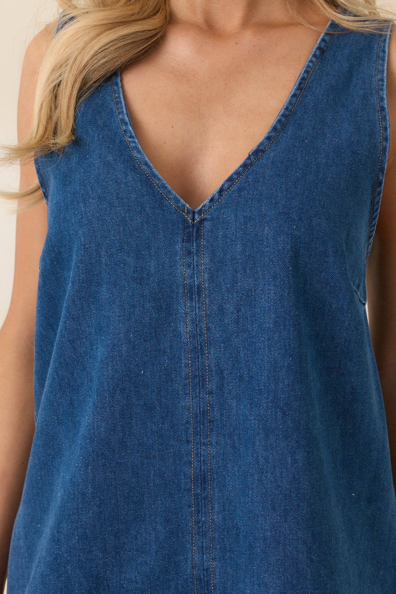 Women's A Subtle Statement Medium Wash Cotton Denim Mini Dress | 90% Cotton & 10% Polyester 1