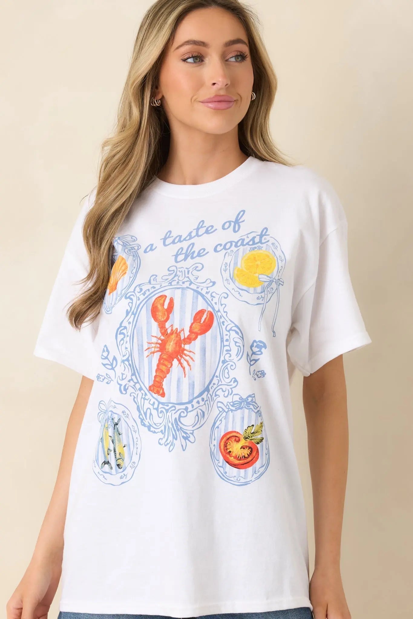 Women's A Taste Of The Coast White Cotton Coastal Graphic Tee | 100% Cotton 1
