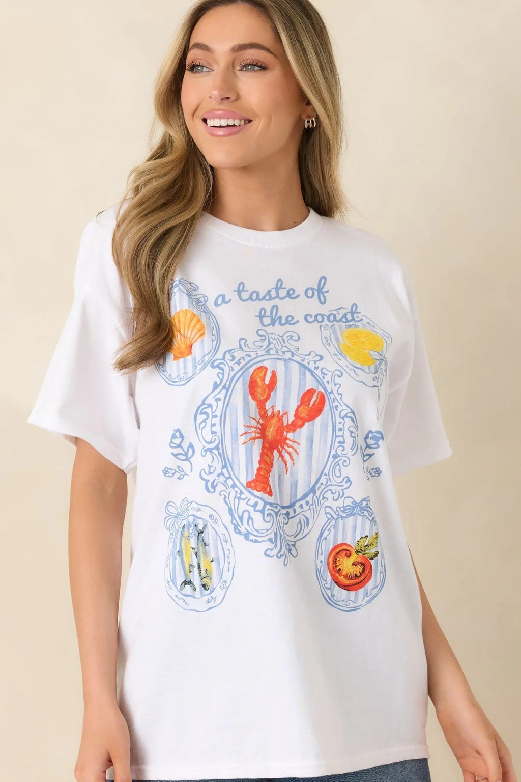Women's A Taste Of The Coast White Cotton Coastal Graphic Tee | 100% Cotton 5