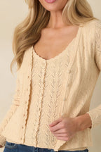 Women's Above All Else Ivory Pointelle Knit Button Up Cardigan | 52% Viscose 3
