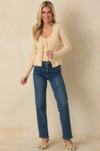 Women's Above All Else Ivory Pointelle Knit Button Up Cardigan | 52% Viscose 4