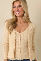 Women's Above All Else Ivory Pointelle Knit Button Up Cardigan | 52% Viscose 5