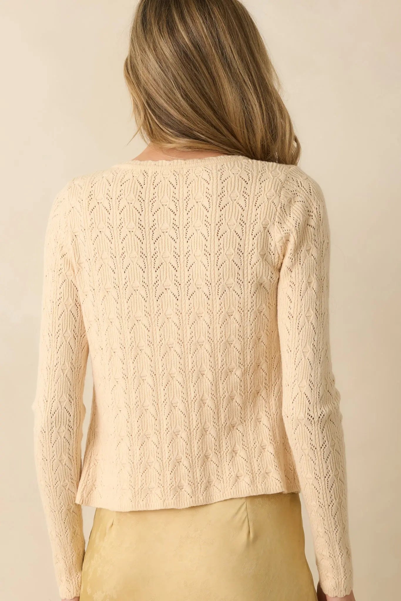 Women's Above All Else Ivory Pointelle Knit Button Up Cardigan | 52% Viscose 6