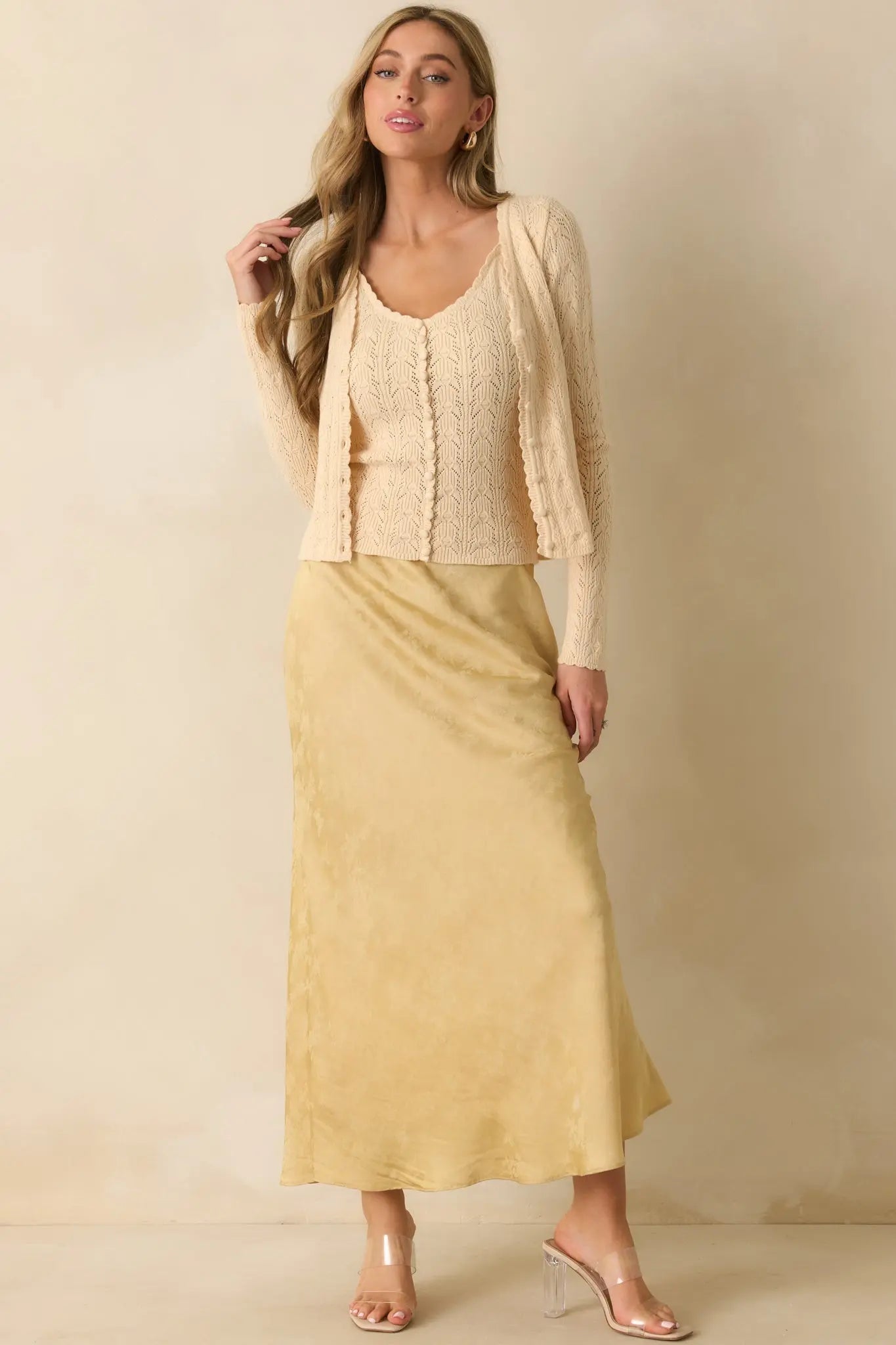 Women's Above All Else Ivory Pointelle Knit Button Up Cardigan | 52% Viscose 7