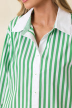 Women's Above Par Green Stripe Cotton Blend Contrast Collar Shirt | 70% Cotton 4