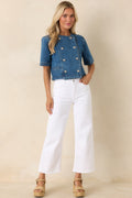 Women's Across the Way Medium Wash Cotton Denim Double Breasted Top | 100% Cotton 0