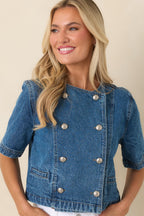 Women's Across the Way Medium Wash Cotton Denim Double Breasted Top | 100% Cotton 1