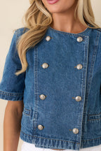 Women's Across the Way Medium Wash Cotton Denim Double Breasted Top | 100% Cotton 2