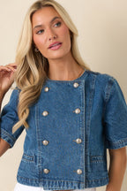 Women's Across the Way Medium Wash Cotton Denim Double Breasted Top | 100% Cotton 3