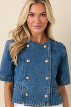 Women's Across the Way Medium Wash Cotton Denim Double Breasted Top | 100% Cotton 7