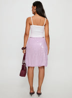 Women's Addisa Sequin Lace Midi Skirt Lilac | Midi skirt with sequin lace detail & a mid-rise fi 4