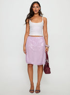Women's Addisa Sequin Lace Midi Skirt Lilac | Midi skirt with sequin lace detail & a mid-rise fi 6
