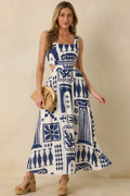 Women's Aegean Dreams Navy & White Mediterranean Cut-Out Tie-Back Maxi Dress | 100% Rayon 0