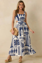 Women's Aegean Dreams Navy & White Mediterranean Cut-Out Tie-Back Maxi Dress | 100% Rayon 0