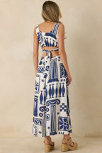 Women's Aegean Dreams Navy & White Mediterranean Cut-Out Tie-Back Maxi Dress | 100% Rayon 6