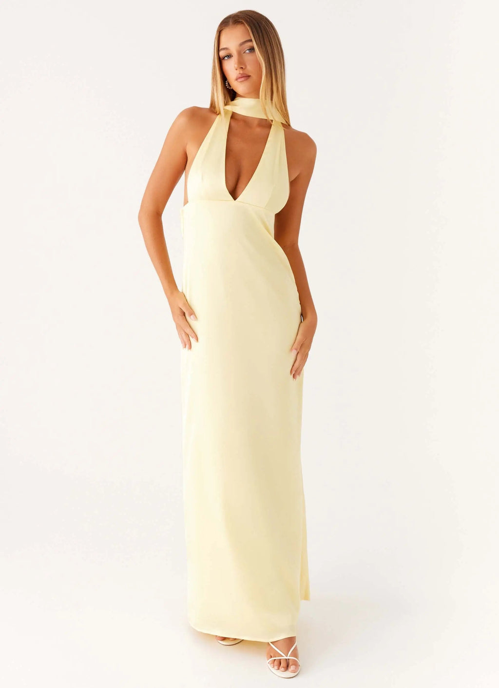 Women's Alicia Collection | Satin Halter Maxi Dress with Adjustable Straps | Elegant Long Dress for Stunning Evening Loo 0