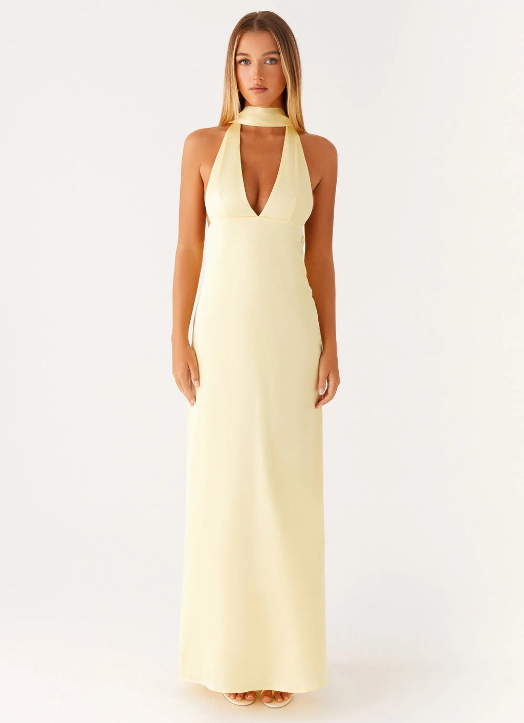 Women's Alicia Collection | Satin Halter Maxi Dress with Adjustable Straps | Elegant Long Dress for Stunning Evening Loo 1