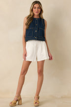 Women's All For It Ivory Cotton Linen Relaxed Fit Shorts | 70% Cotton & 30% Linen 3
