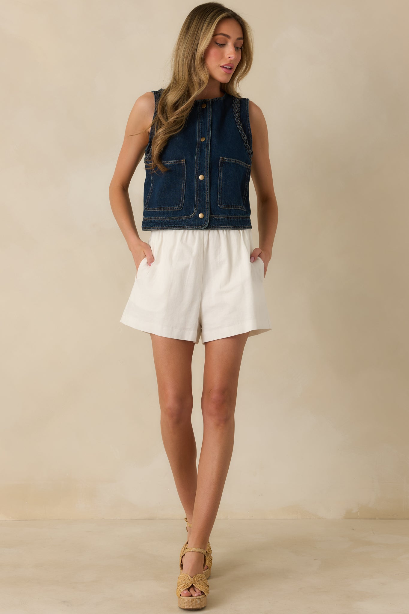 Women's All For It Ivory Cotton Linen Relaxed Fit Shorts | 70% Cotton & 30% Linen 4