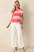 Women's All In A Day Pink & Poppy Red Stripe Knit Top | 60% Cotton & 40% Acrylic 0