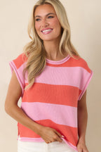 Women's All In A Day Pink & Poppy Red Stripe Knit Top | 60% Cotton & 40% Acrylic 1